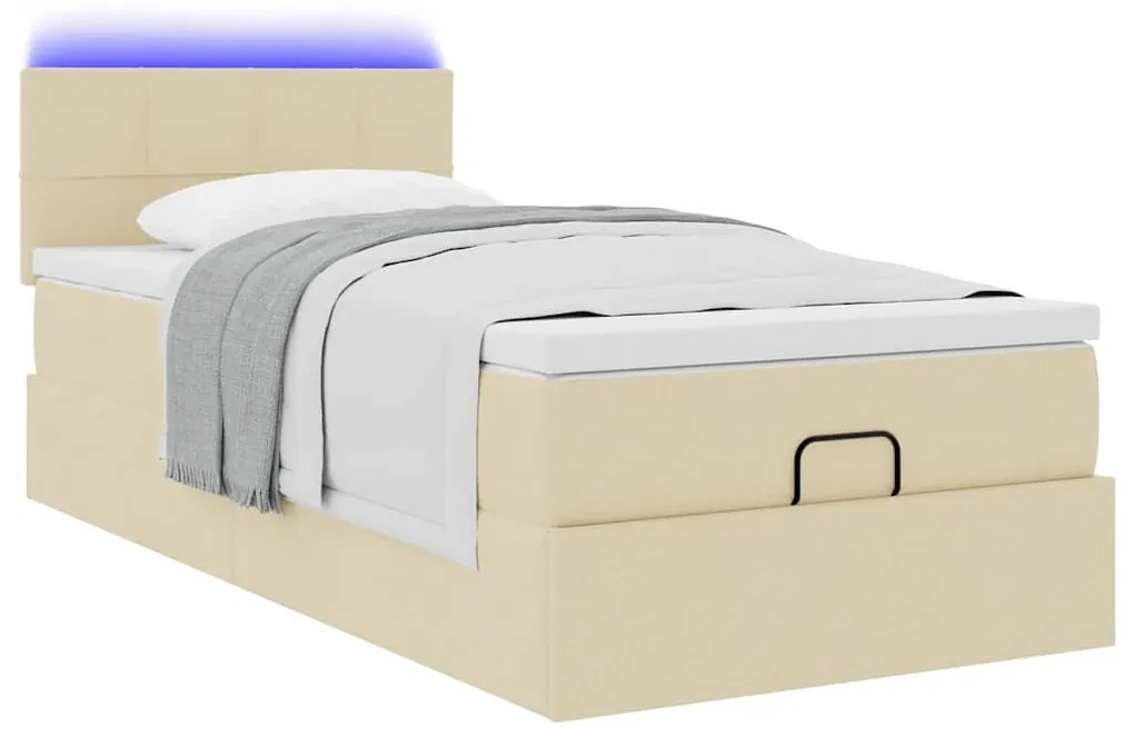 Cama otomana com colchão 100x200 cm tecido creme