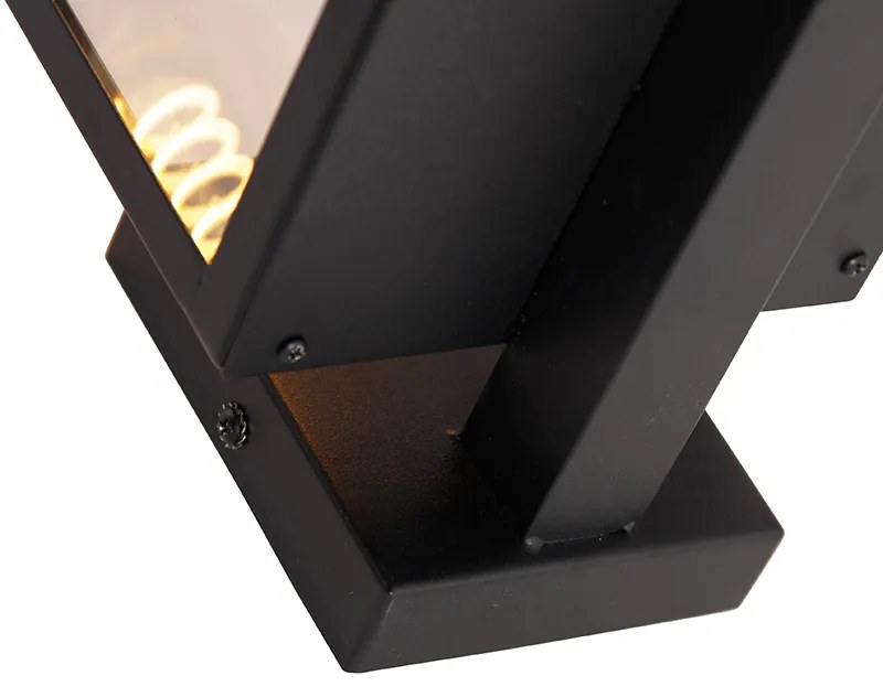Candeeiro de parede exterior moderno preto com vidro 30 cm - Rotterdam Moderno