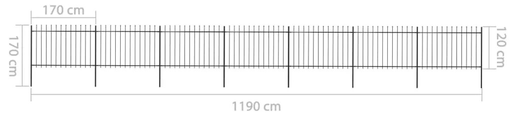 Cerca de jardim com topo em lanças 11,9x1,2 aço preto