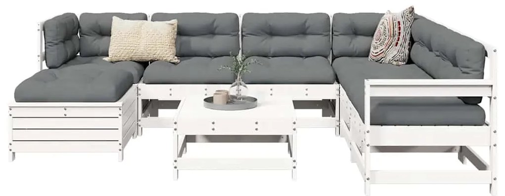 vidaXL 8 pcs conjunto sofás de jardim pinho maciço branco
