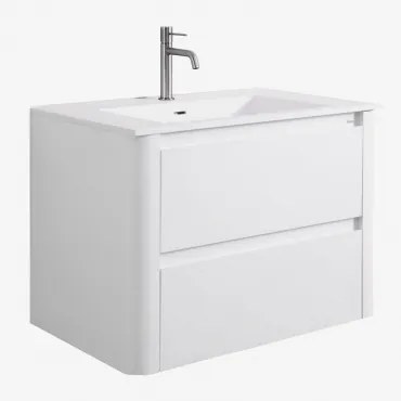 Conjunto De Móvel De Casa De Banho Suspenso 80x50 Cm Em Madeira Com Lavatório Integrado Egerton Branco & Sem Espelho & - Sklum