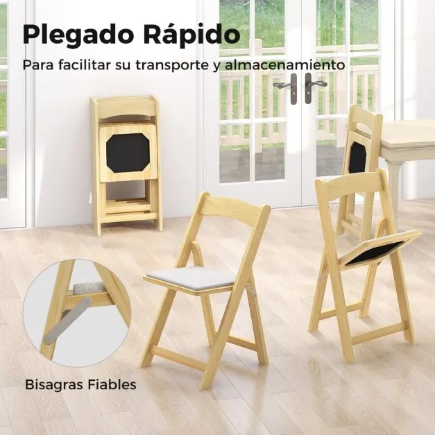 Conjunto de 2 cadeiras de jantar dobráveis com pernas de madeira Assento portátil almofadado de borracha Casa escritório Casamentos Festas Natural