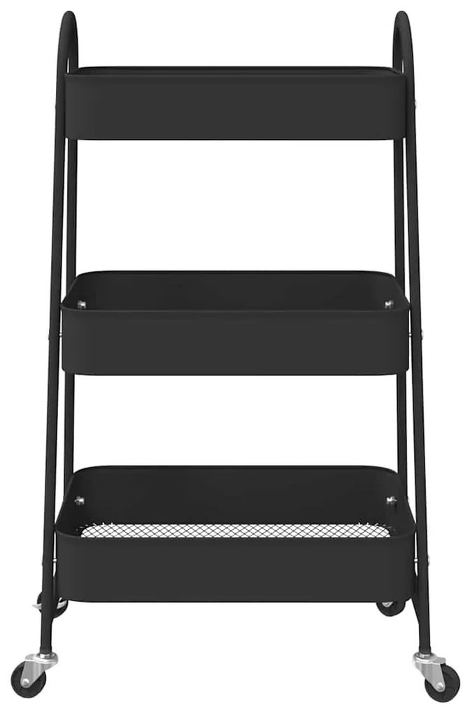 Carrinho de arrumação com 3 níveis 42x41,5x77 cm aço preto
