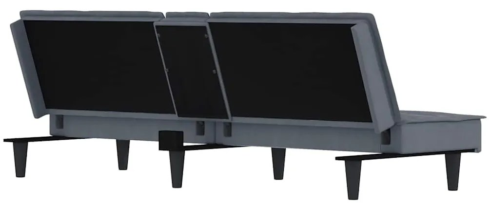 Sofá-cama com suportes para copos veludo cinzento-escuro
