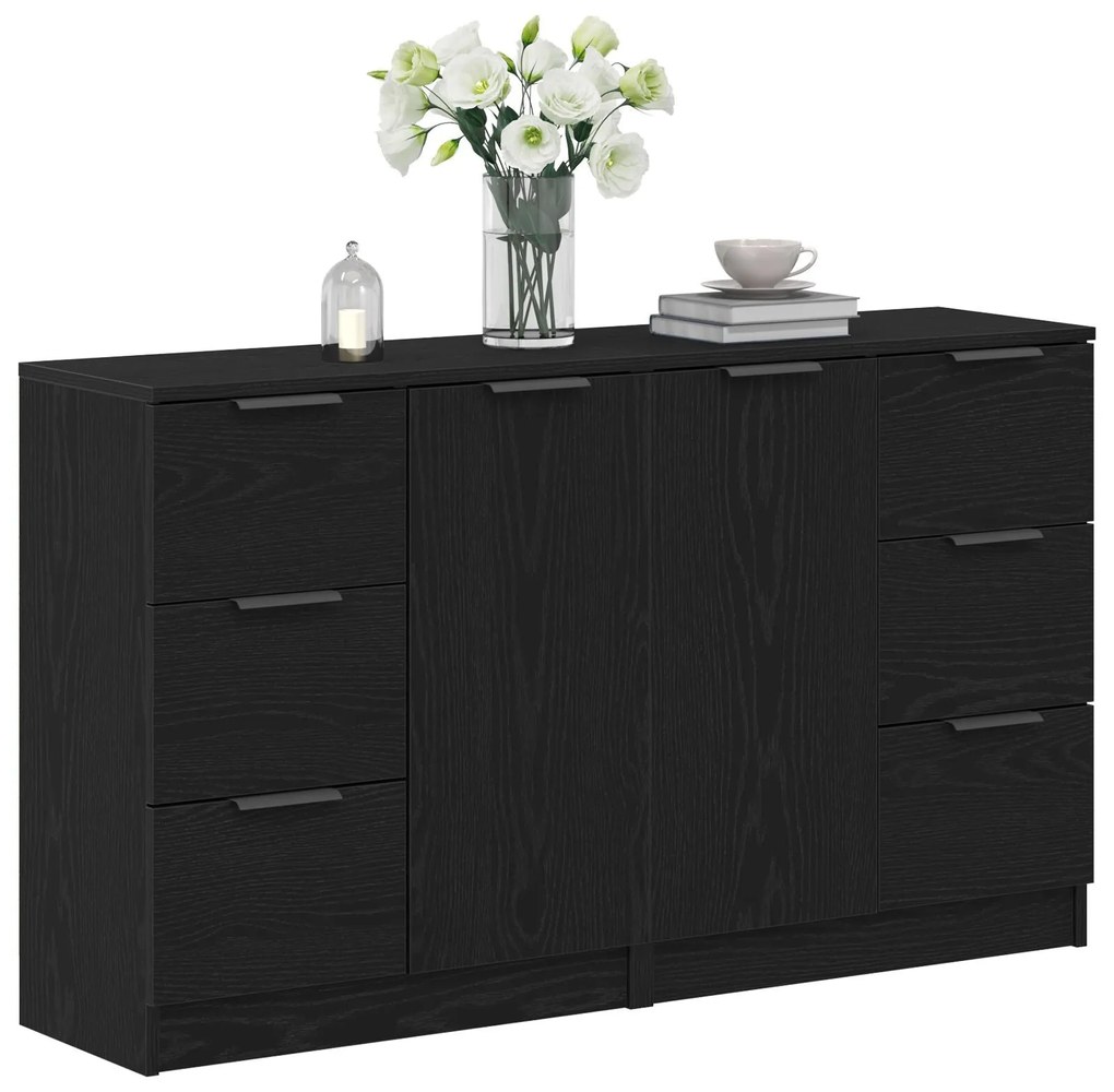 Buffets 2 pcs Madeira de Carvalho Preto 60x30x70 cm Madeira engenheira