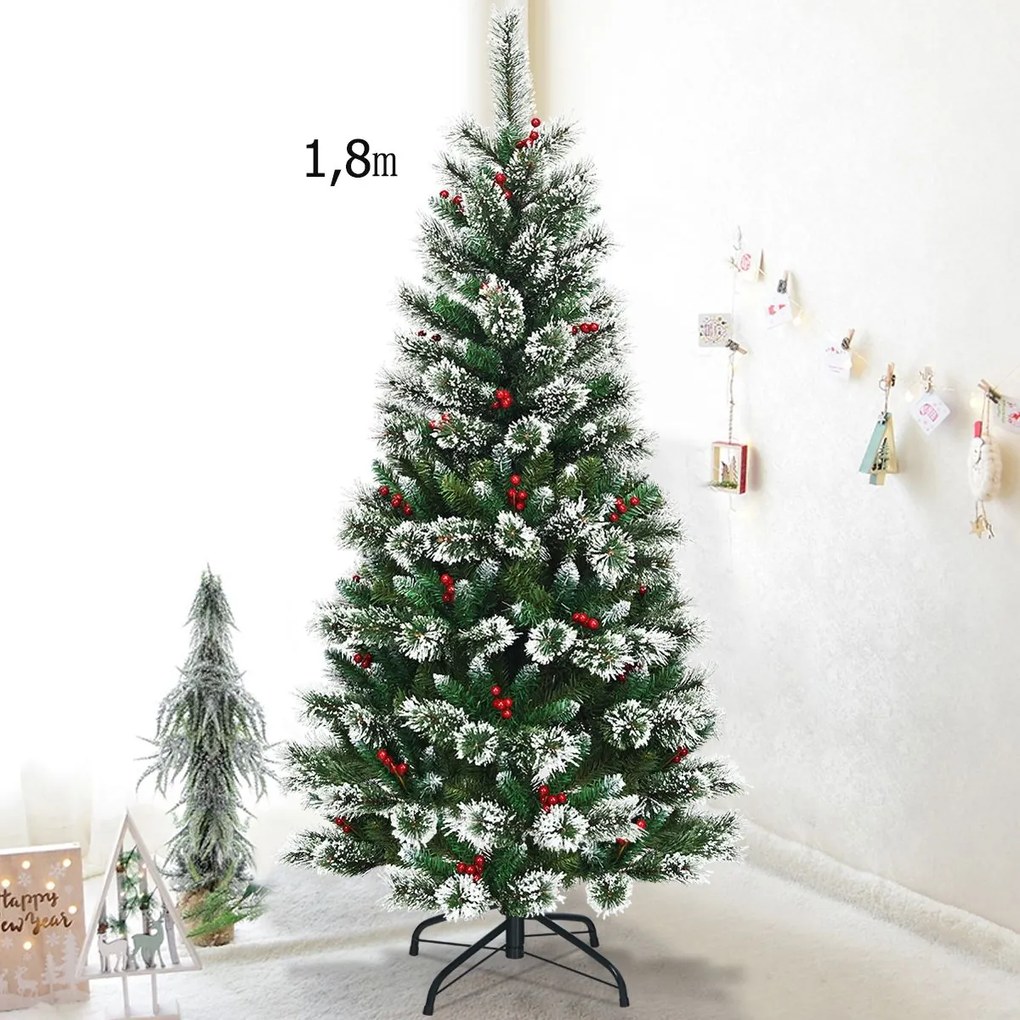 Árvore de Natal 1,8 m com neve e sem iluminação, fácil de montar, 100% PVC, perfeita como decoração Verde