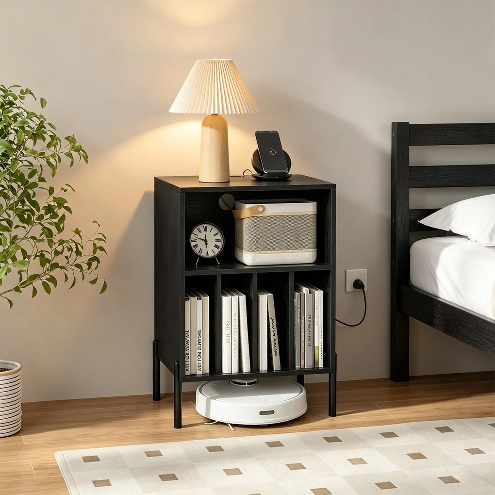 Móvel para Gira-Discos, 53 x 45 x 78,5 cm, Armazenamento de Discos e Carregamento USB e Tipo C, Preto