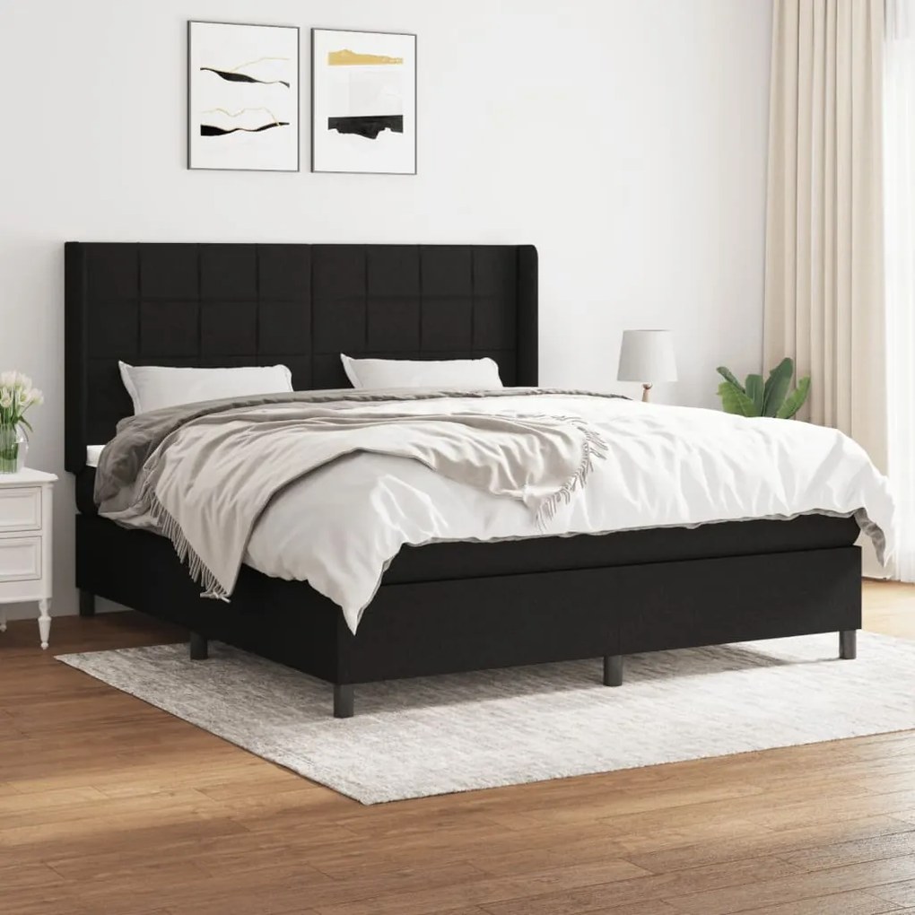 vidaXL Cama com molas/colchão 180x200 cm tecido preto