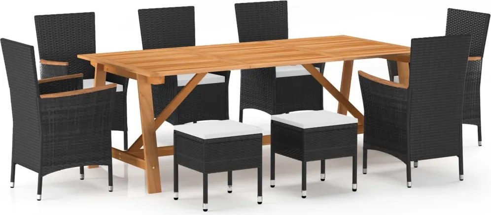 vidaXL 9 pcs conjunto de jantar para jardim preto