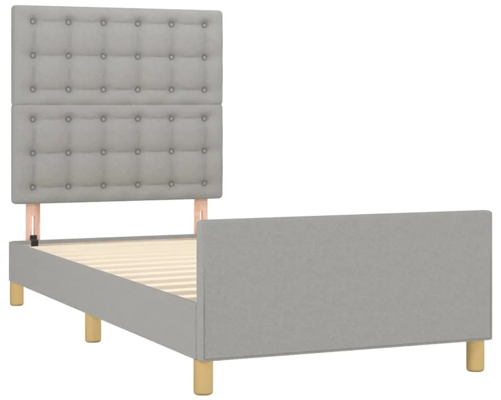 Estrutura de cama c/ cabeceira tecido cinza-claro 90x200 cm
