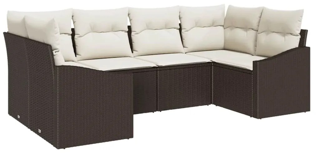 Sofás de Jardim de 6 Peças com Almofadas Marrom em Rattan