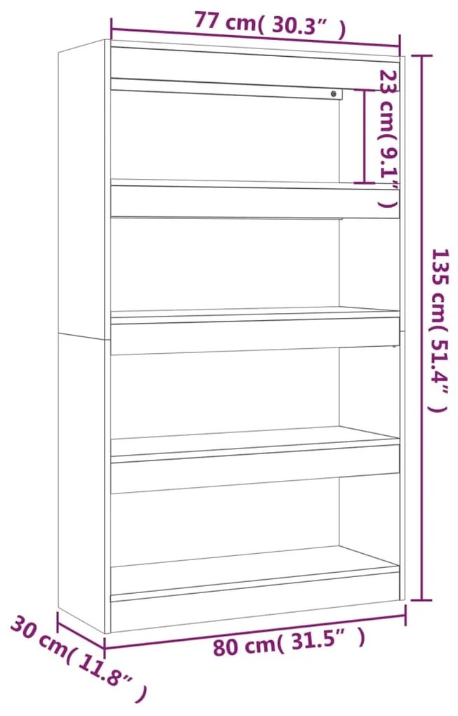 Estante/divisória 80x30x135 cm contraplacado cor sonoma cinza