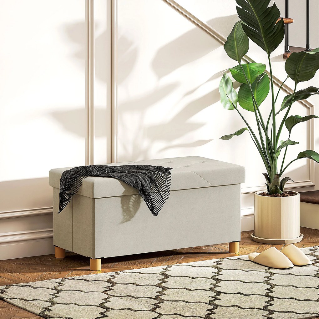 Banco de arrumação dobrável para colocar ao pé da cama, com 67 L de capacidade e 120 kg de carga máxima, com tampa, 76 L x 38 L x 38 A cm, cor creme
