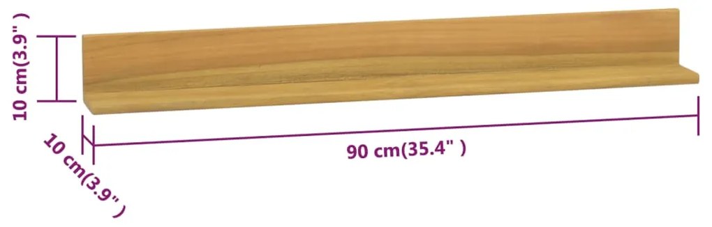 Prateleiras de parede 2 pcs 90x10x10 cm madeira de teca maciça