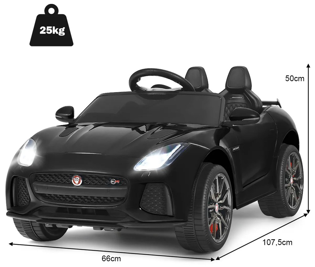 Carro a bateria 12V jaguar para crianças, veículo elétrico com bateria, brinquedo com controle remoto musica, preto