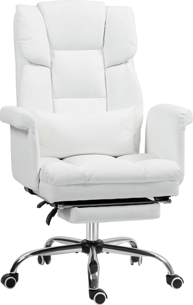 HOMCOM Cadeira de escritório ergonômica, ajustável em altura 48-56 cm, encosto reclinável, apoio para os pés, Branco | Aosom Portugal