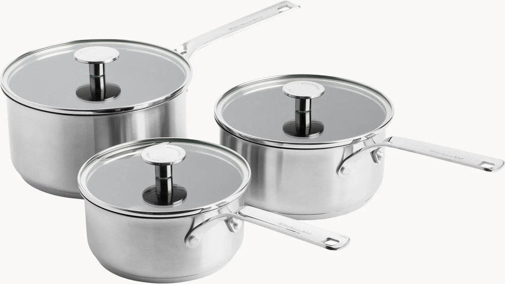 Caçarolas em aço inoxidável com tampas Classic, conjunto de 6