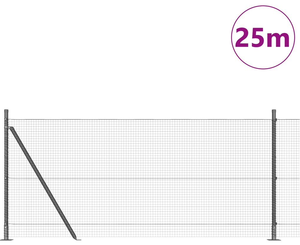 Cerca de Fio Soldado com 13 Postes Flanged Cinza 0.8x25 m Aço