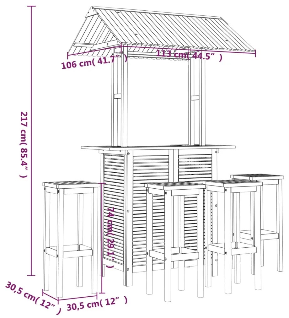 5 pcs conjunto de bar para jardim madeira de acácia maciça