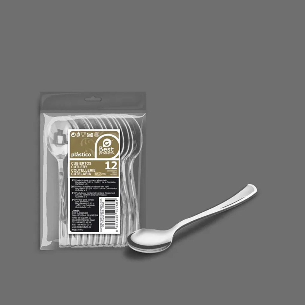 Colher Plástico Reutilizável Prata 13cm Pack 12