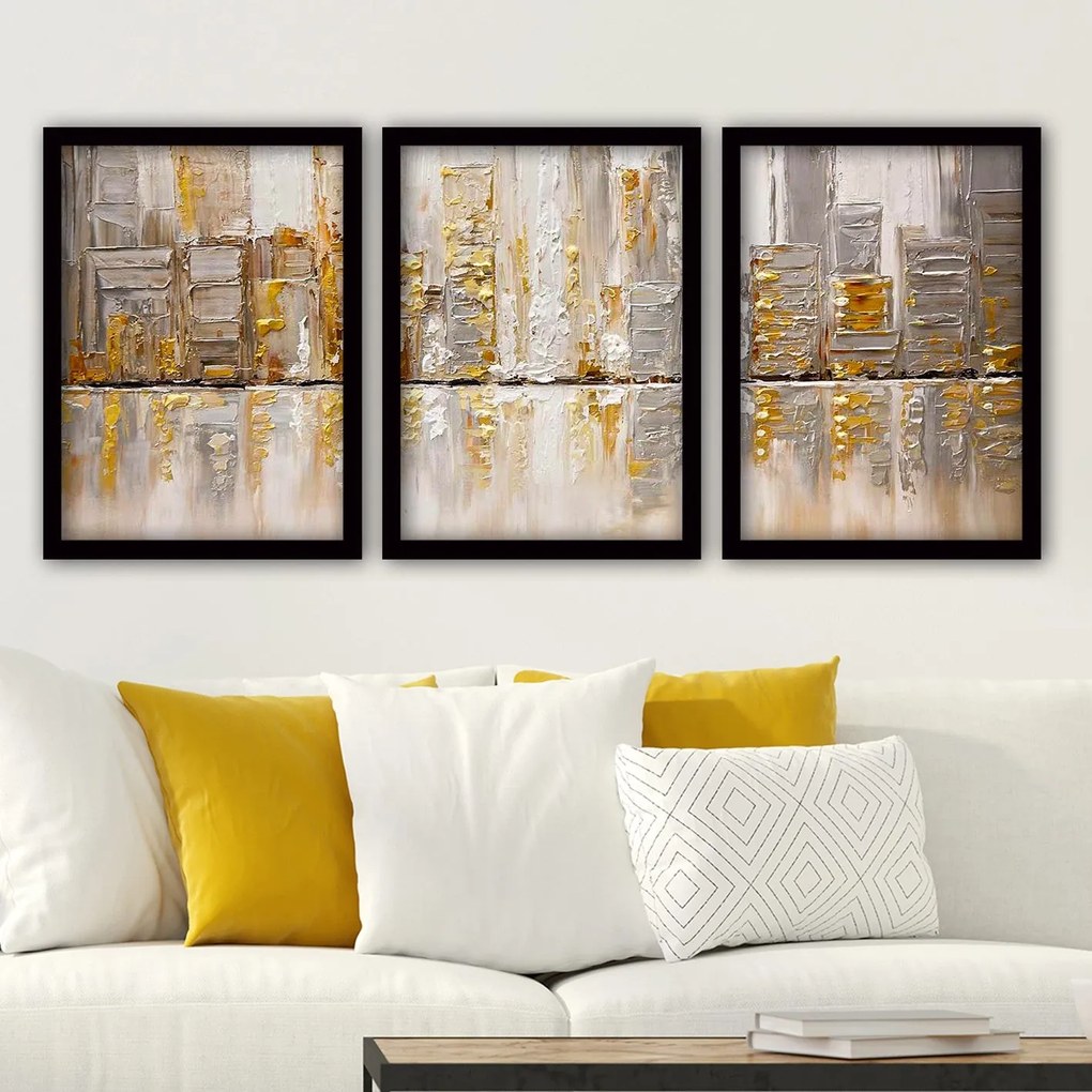 Pintura Decorativa em Moldura 3SC184 – Multicolor – 35 x 45 cm (3 Peça