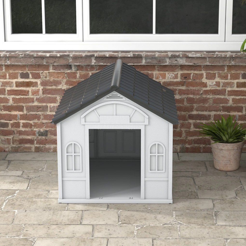 PawHut Casa para Cães 84,2x98,2x82 cm Casa para Cães com Janelas e Tet