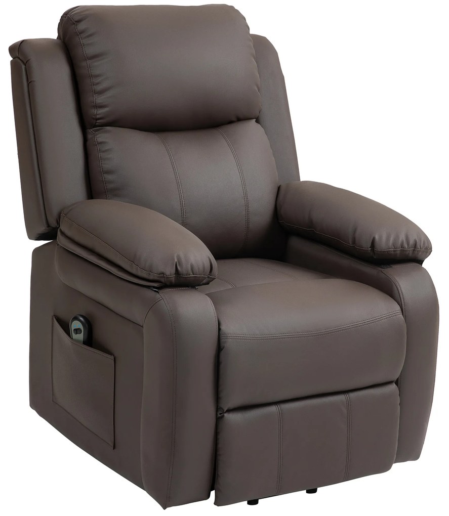 HOMCOM Poltrona Relax Levanta Pessoas com Controle Remoto Reclinação Elétrica de 160° Apoio para os Pés 76x90x105 cm Castanho Escuro | Aosom Portugal