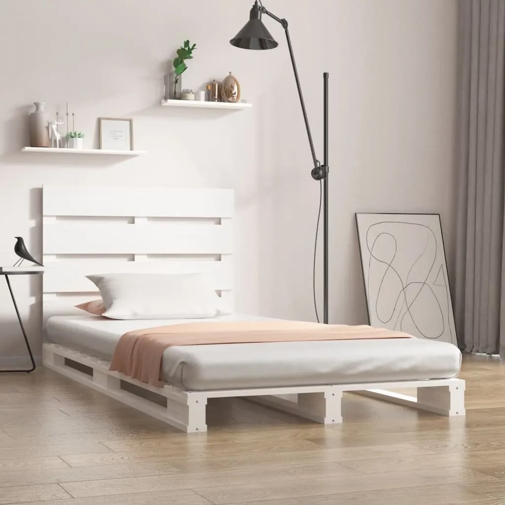 vidaXL Estrutura de cama de solteiro 90x190 cm pinho maciço branco