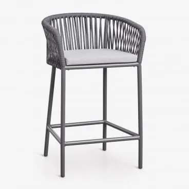 Banqueta Alta Com Apoios De Braços Em Corda Trançada Arhiza Cinza Grafito & ↑65 Cm - Sklum
