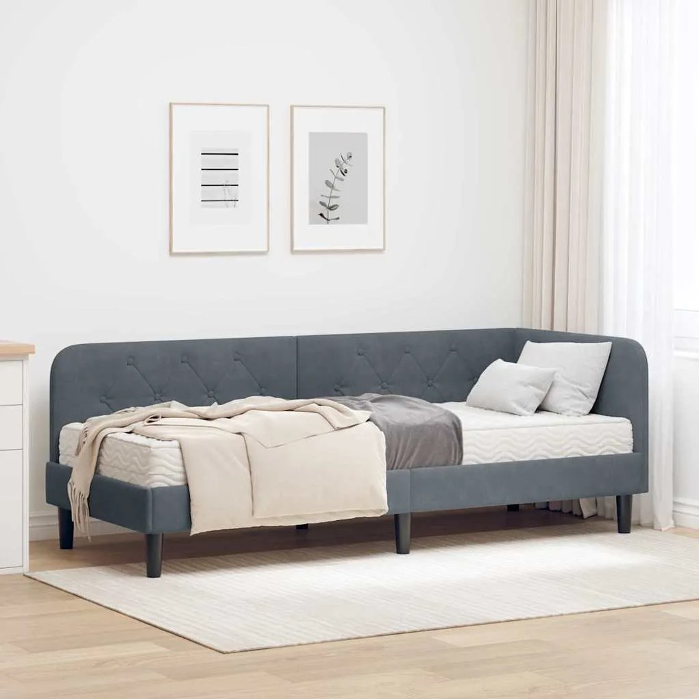 vidaXL Estrutura de Cama de Canto Cinza Escuro 80 x 200 cm Veludo
