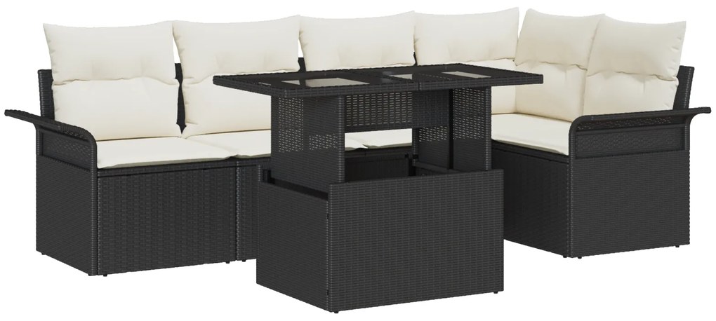 Conjunto de Sofás de Jardim vidaXL de 6 Peças com Almofadas Preto Rattan Poliéster