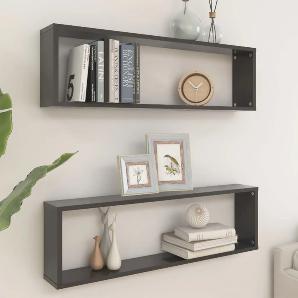vidaXL Prateleiras parede forma de cubo 2pcs contr. 100x15x30 cm cinza
