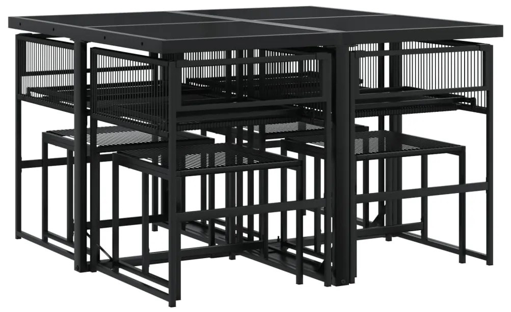 9 pcs conjunto de jantar para jardim vime PE preto