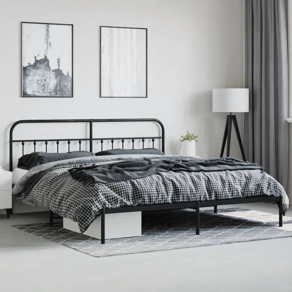 Estrutura de cama com cabeceira 200x200 cm metal preto