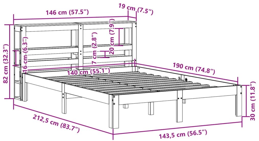 Cama sem colchão 140x190 cm pinho maciço castanho-mel