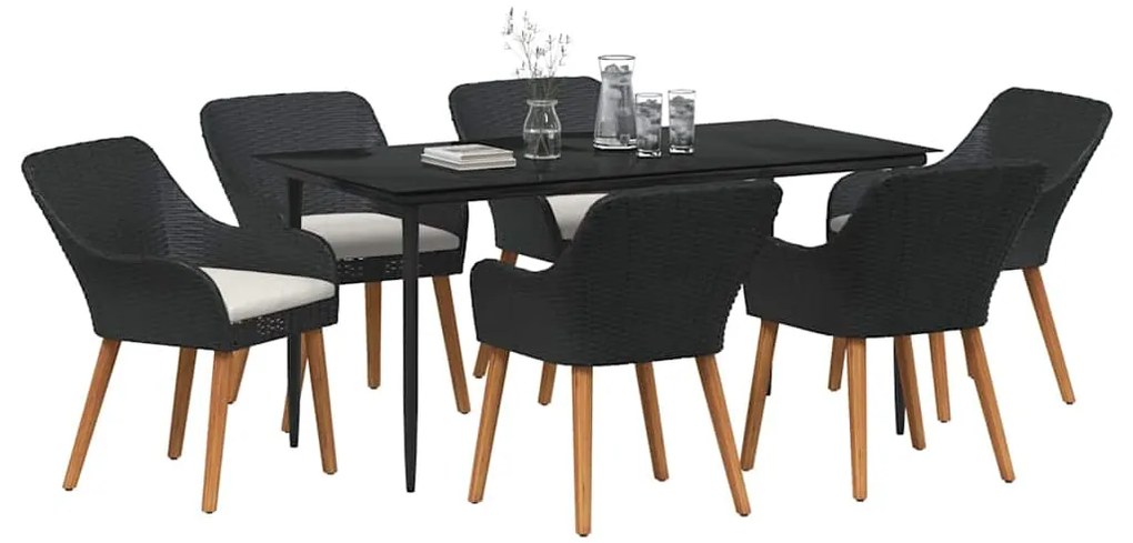 Conjunto de Jantar de Jardim 7 Peças Preto de Rattan Sintético