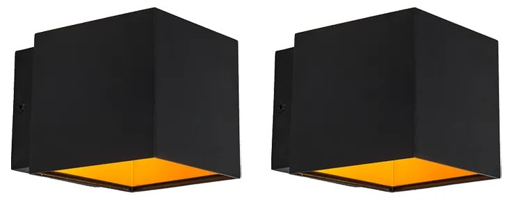Conjunto de 2 Apliques de Parede Design Preto/Dourado c/ LED - Caja Moderno