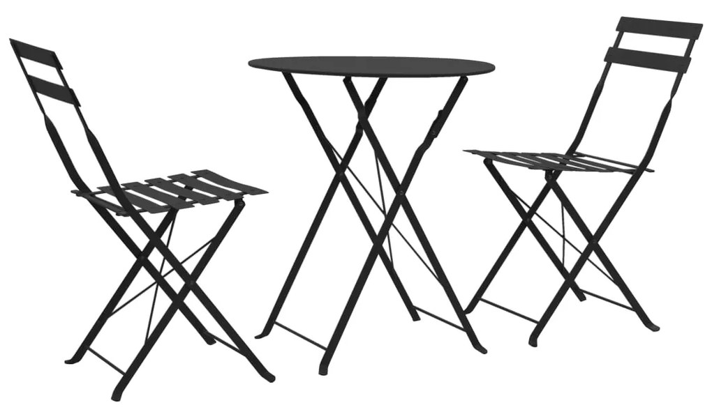 vidaXL 3 pcs conjunto bistrô em aço preto
