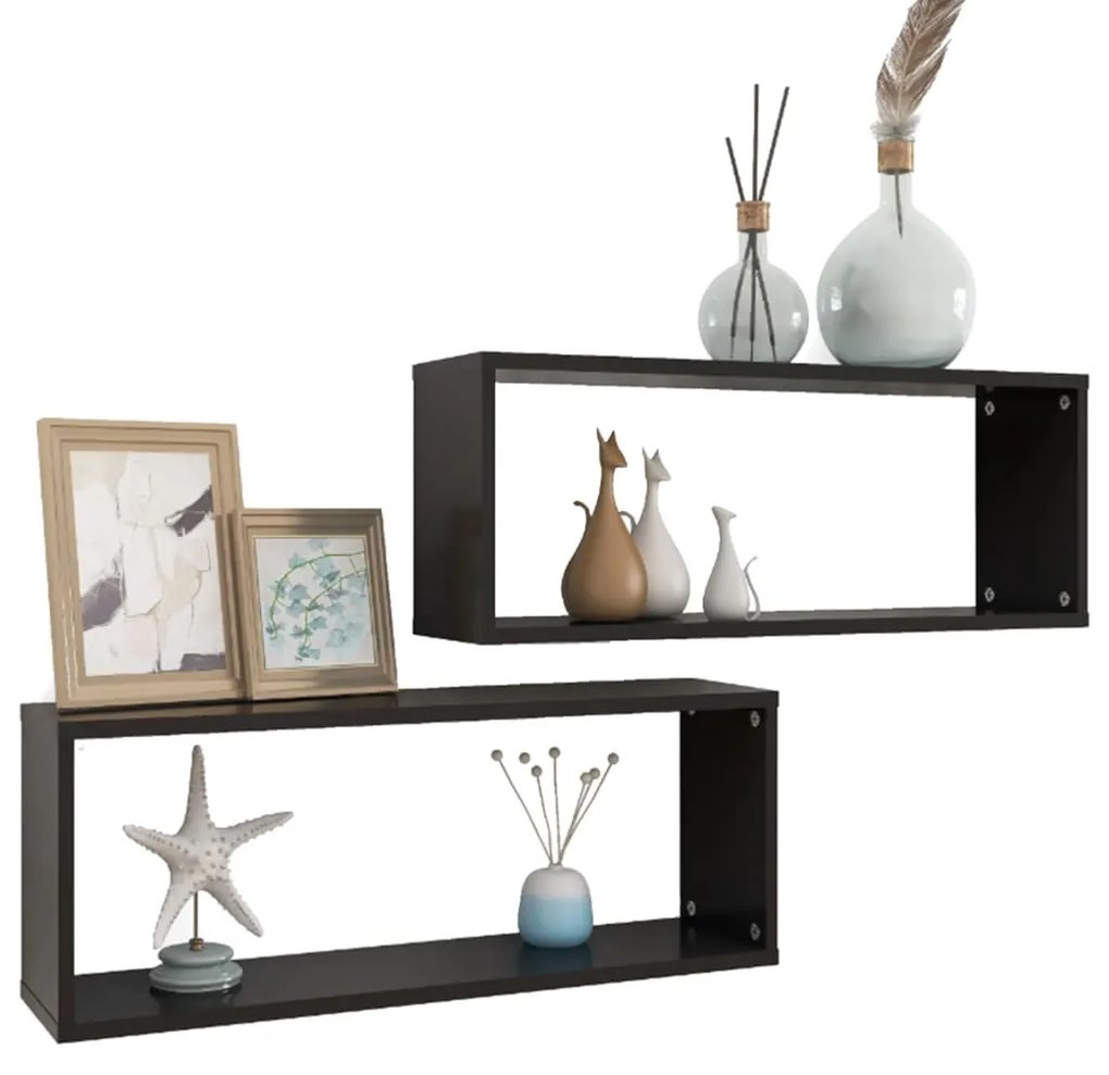 Prateleiras parede forma de cubo 2 pcs derivados madeira preto