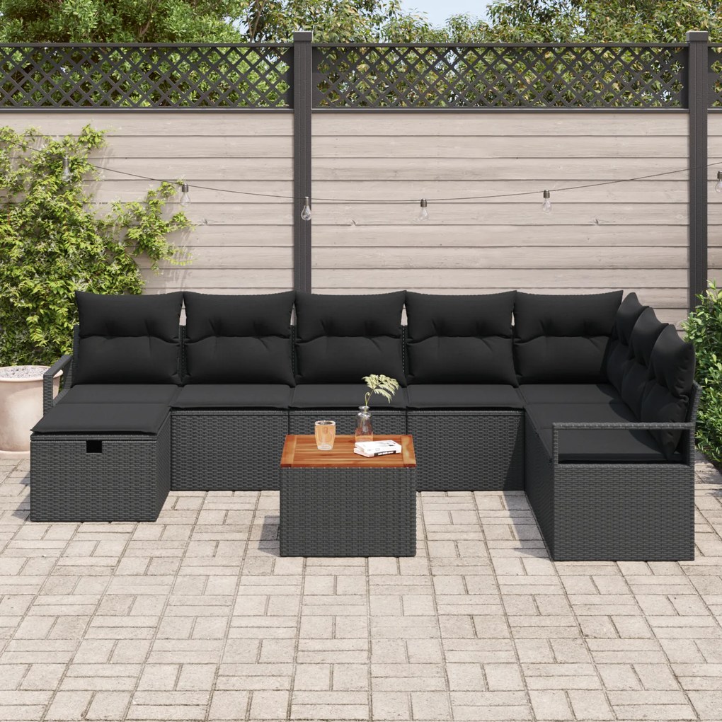 Conjunto de Sofá de Jardim de 9 Peças com Almofadas em Rattan Polímero