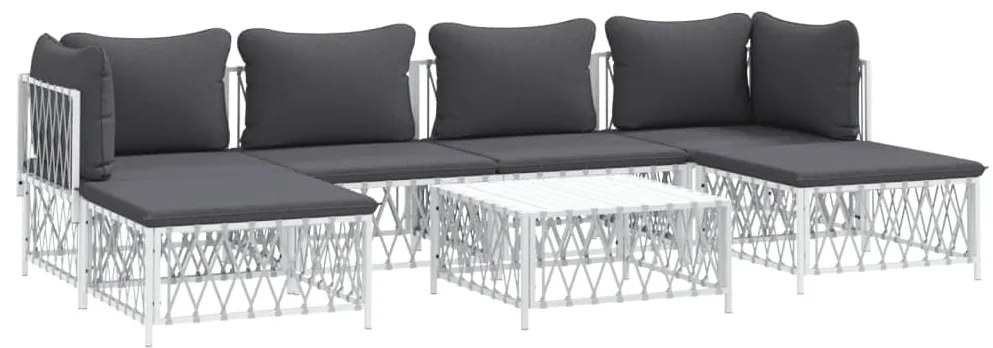 7 pcs conjunto lounge de jardim com almofadões aço branco