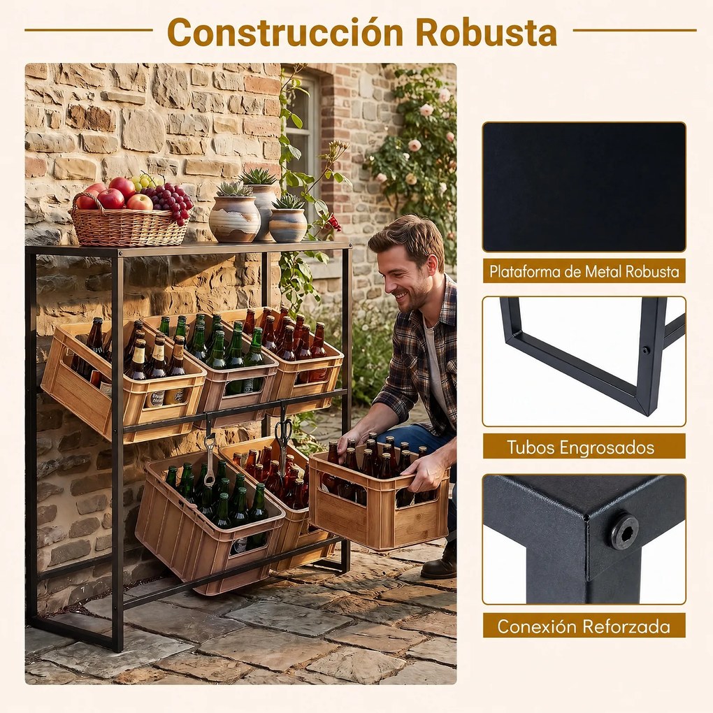 Estante para Caixas de Cerveja, 100 x 32 x 112 cm, Prateleiras Inclináveis, Preto