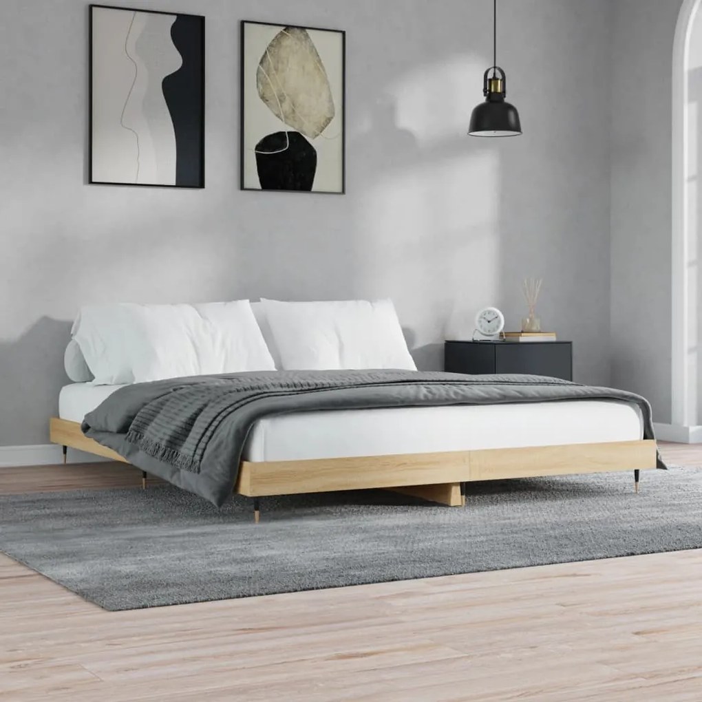 Estrutura de cama sem colchão 200x200 cm carvalho sonoma