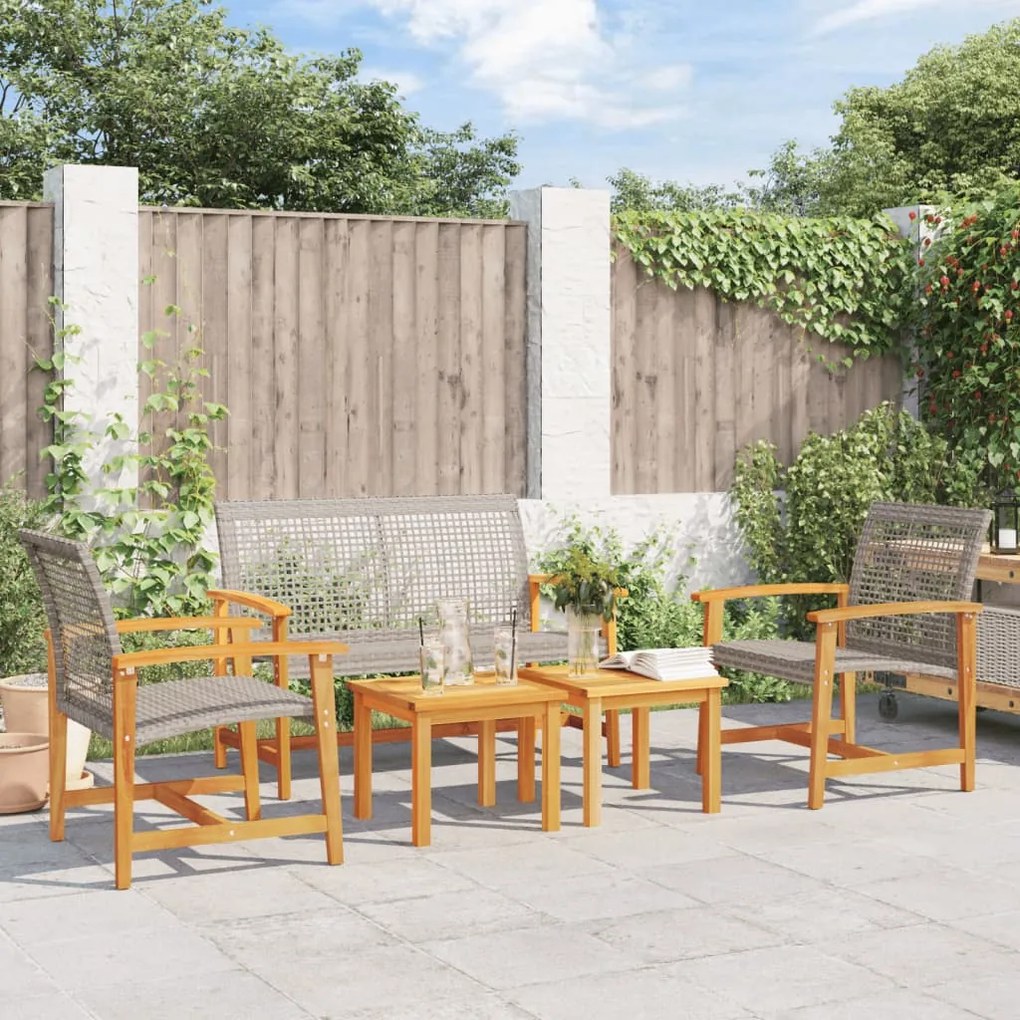 vidaXL 5 pcs conj. lounge para jardim vime PE e madeira acácia cinza