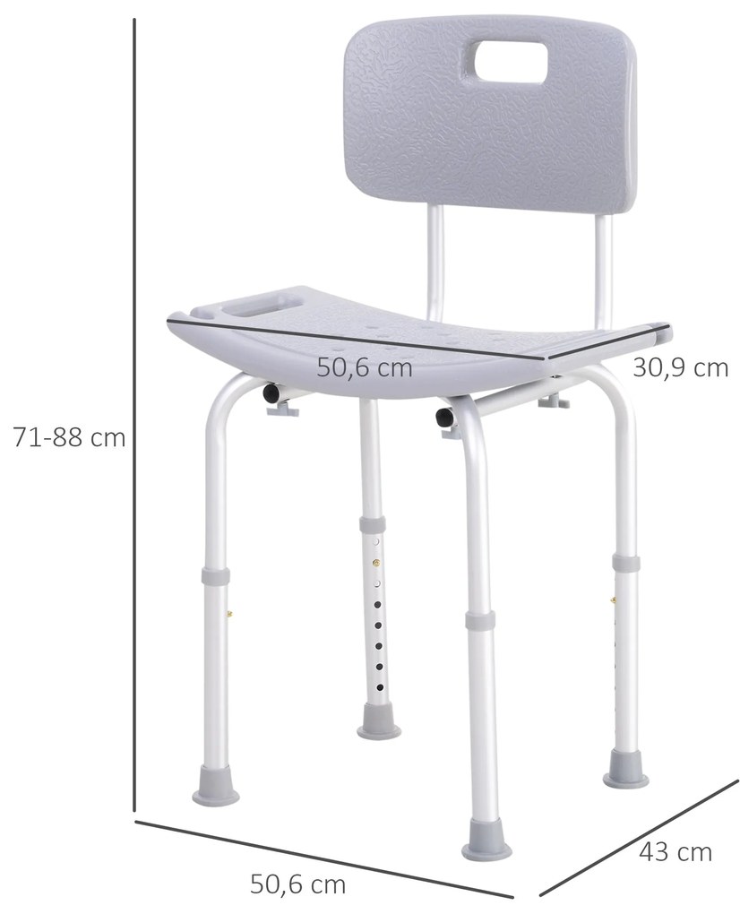 HOMCOM Cadeira para Duche Antiderrapante com Altura Ajustável em 8 Nív