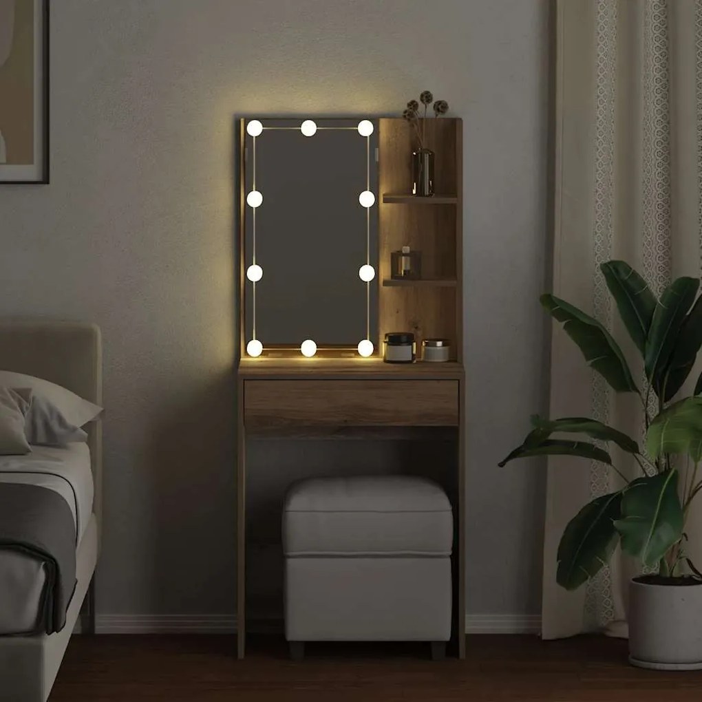 Toucador com luzes LED 60x40x140 cm cor carvalho artisiano