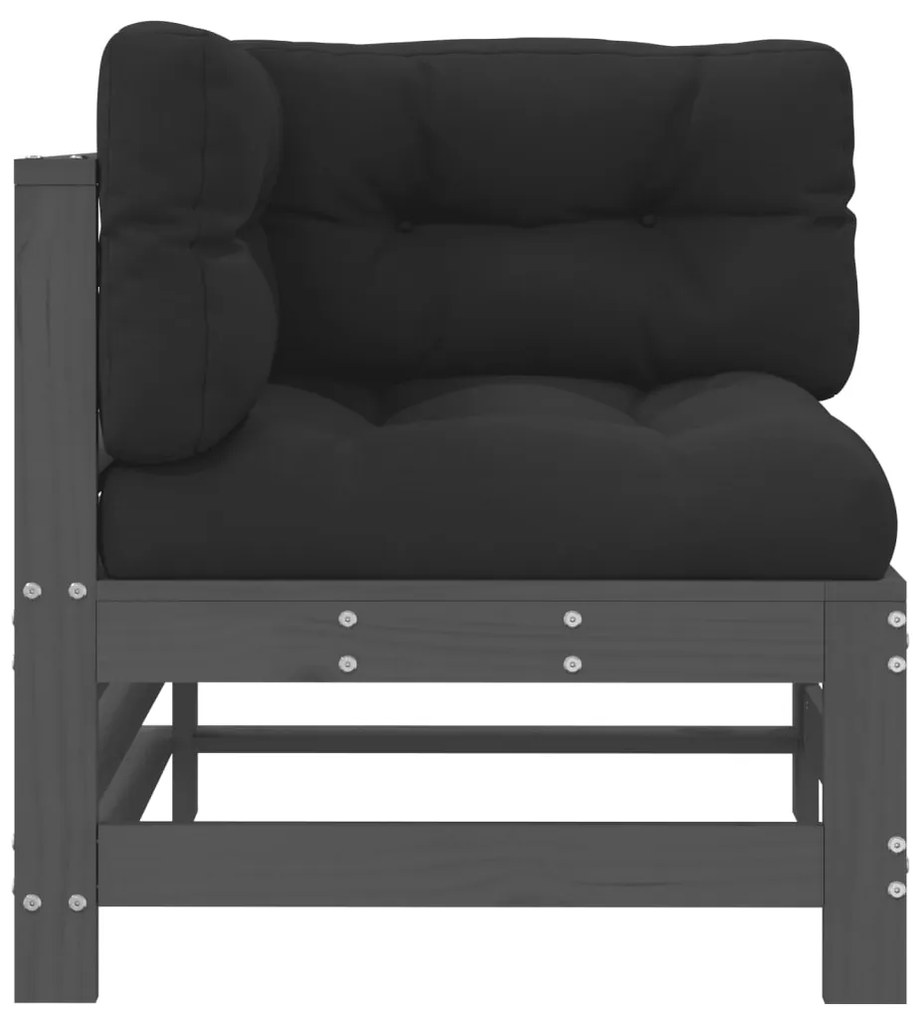 Sofás de canto com almofadões 2 pcs pinho maciço cinzento