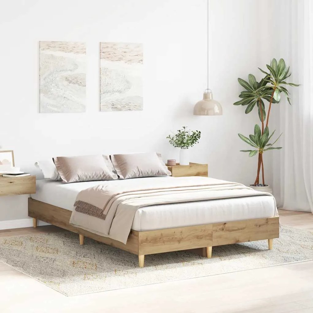 Estrutura de cama sem colchão 140x190 cm carvalho artesanal