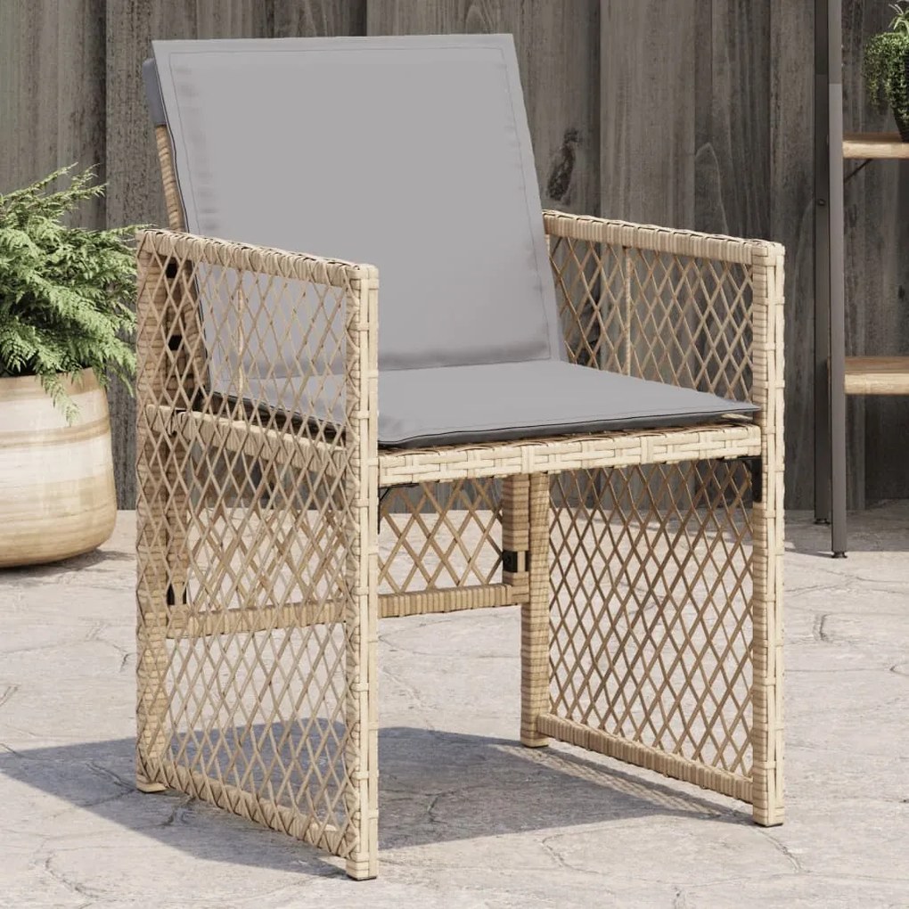 vidaXL Cadeiras de jardim com almofadões 4 pcs vime PE bege misturado