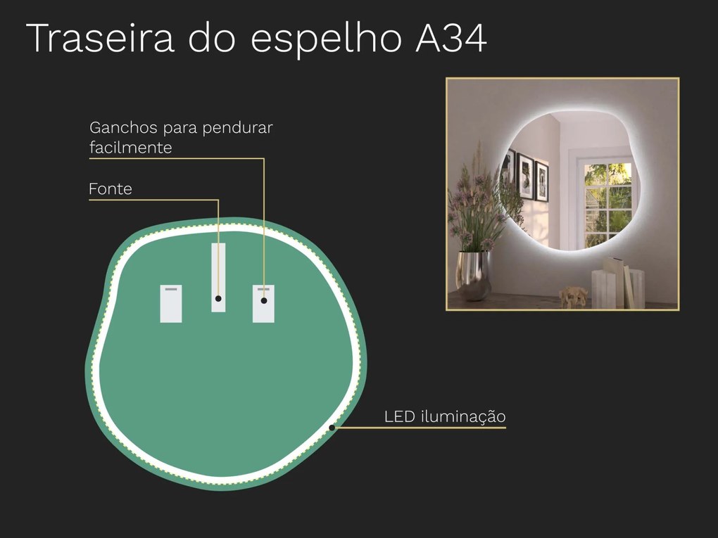 Espelho LED orgânico com iluminação A34 80x77